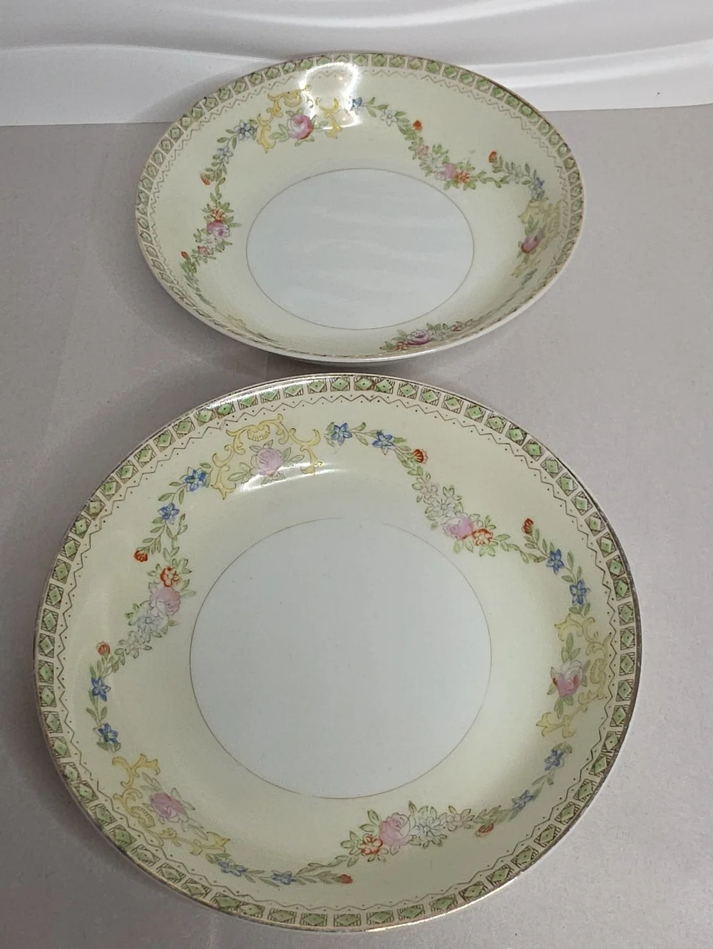 Vintage Floral Rim Porcelain Dinner Bowls By Sampy - Virginia Pattern - Set Of 2